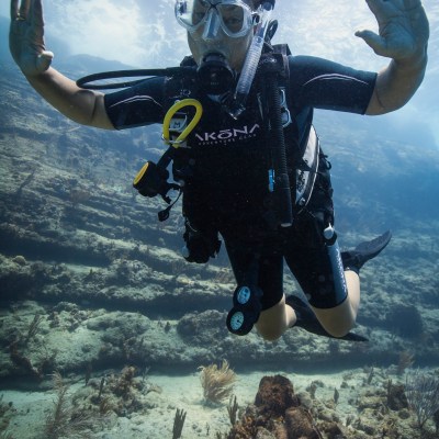 Person diving underwater