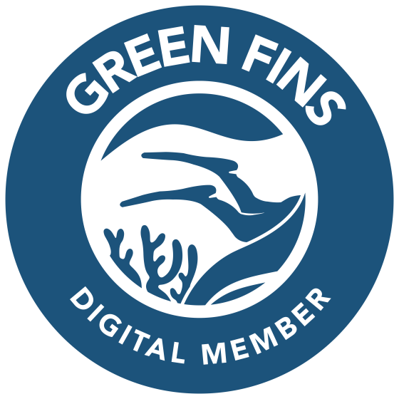 GF_Stamp_Digital Logo with 'Green Fins Digital Member' and underwater scene in blue circle.
